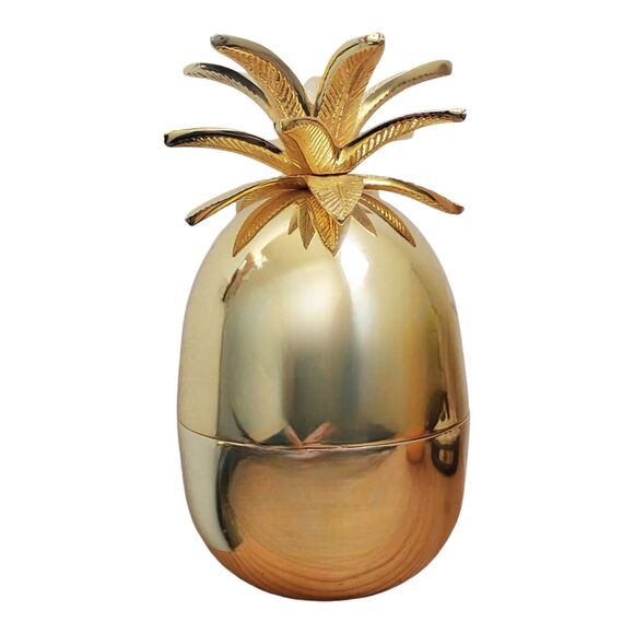 Mark Graham Pineapple Canister Gold Tone Kitchen Decor Fruit Sculpture 10"